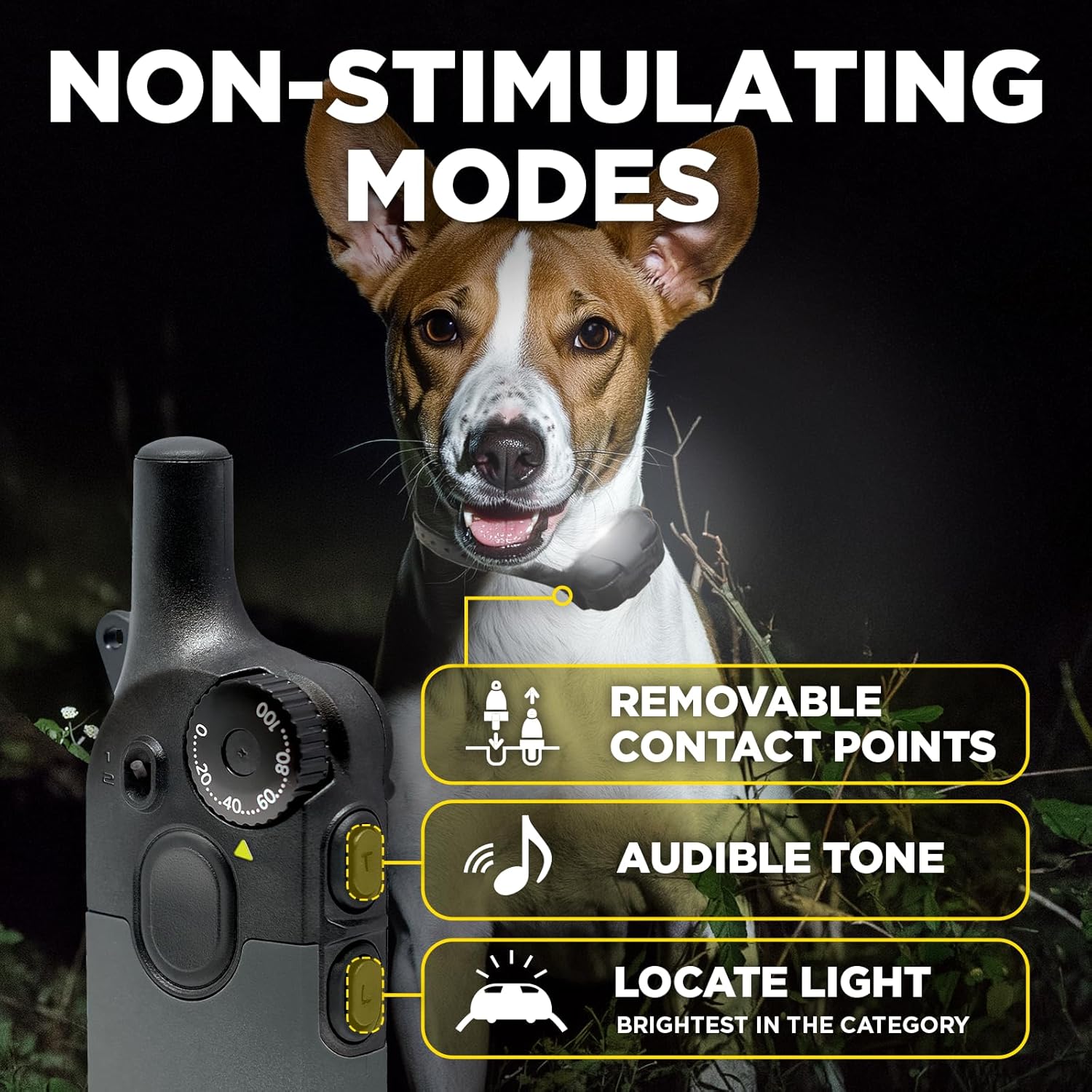 Dogtra 200iQ non-stimulating modes with removable contact points, audible tone, and locate light (the brightest in the category)