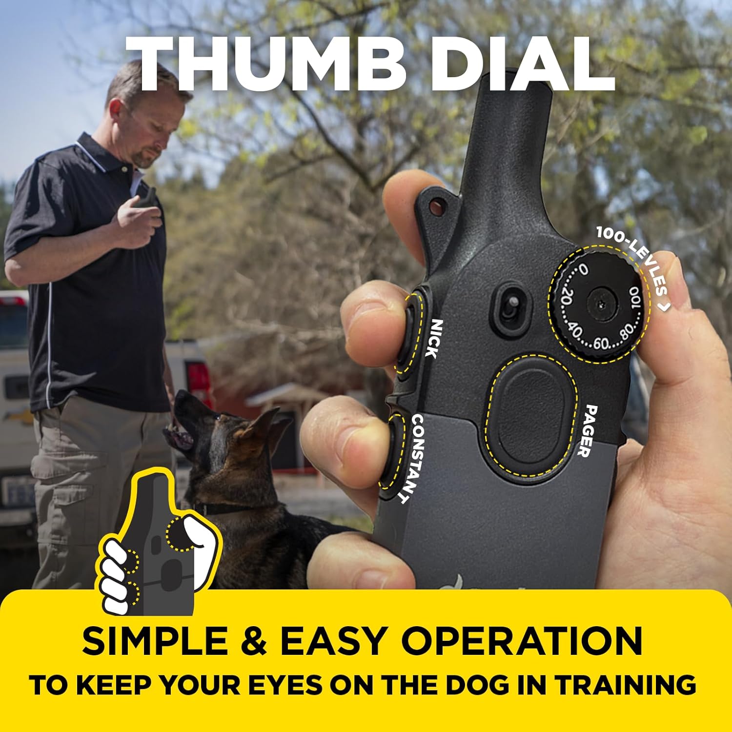 Dogtra 200iQ Thumb Dial: simple and easy operation to keep your eyes on the dog in training