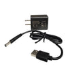 Black AC/DC adapter with USB cable on a white background