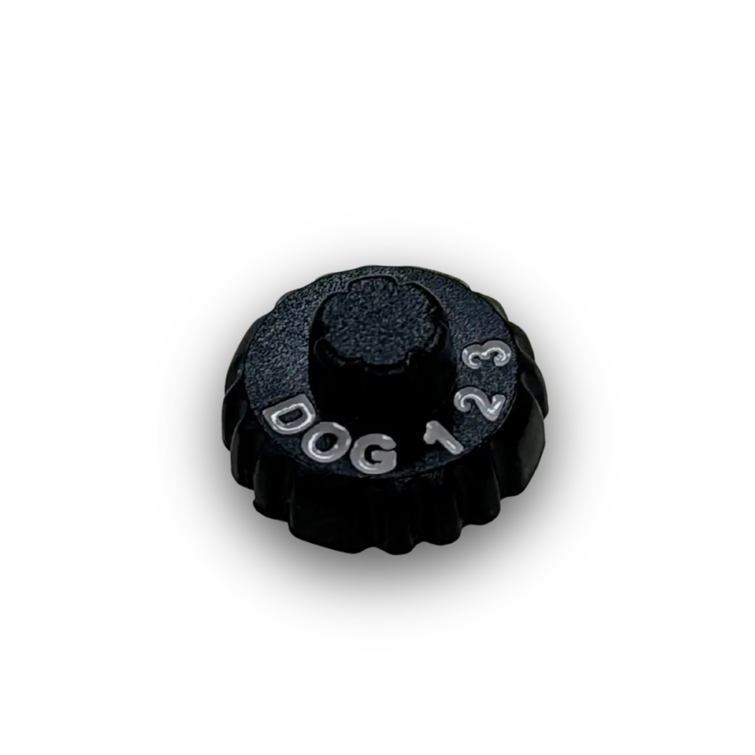 Black dial with 'DOG 1 2 3' text on a white background